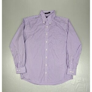 Allen Edmonds Shirt Mens Large Purple Check Button Down Wrinkle Free Long Sleeve
